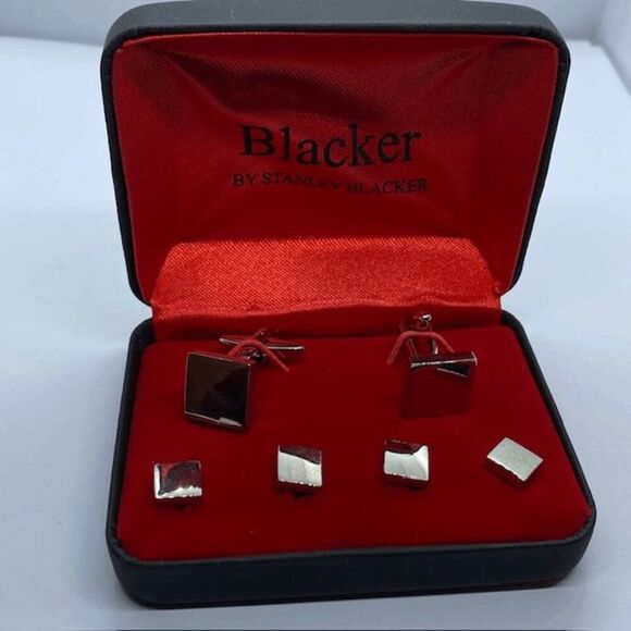 Blacker by Stanley Blacker Silver Tone Square Cufflinks and Buttons Set - Picture 3 of 6